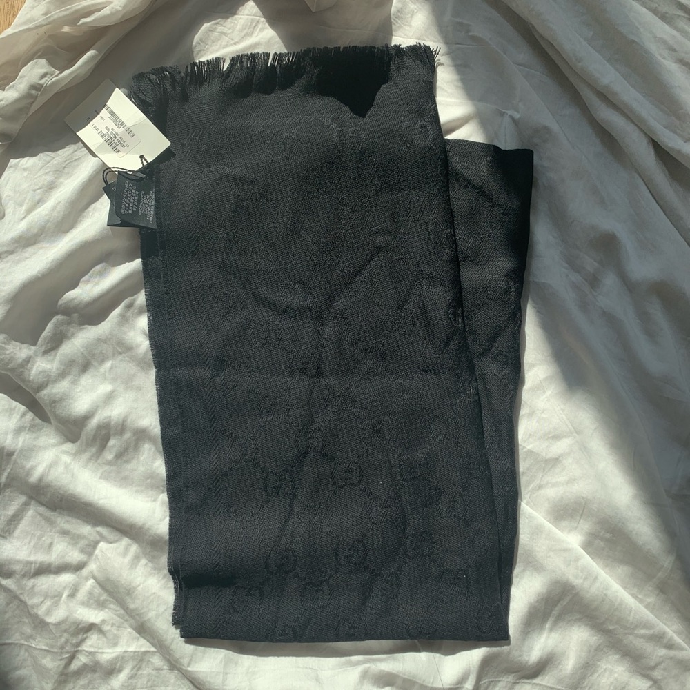 NWT Gucci Monogram Black Lana Wool Scarf